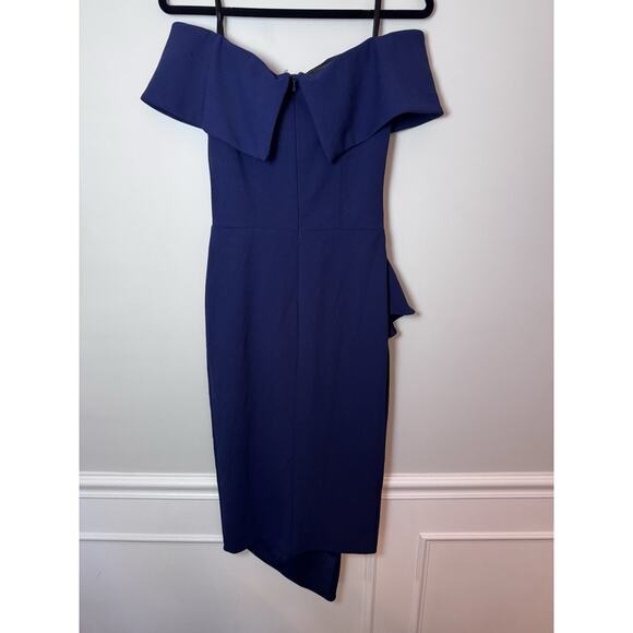 Betsy & Adam Side Pleat Ruffle Sheath Dress Navy Blue Sz 4 Style A24748 NWT $239 - Picture 9 of 16